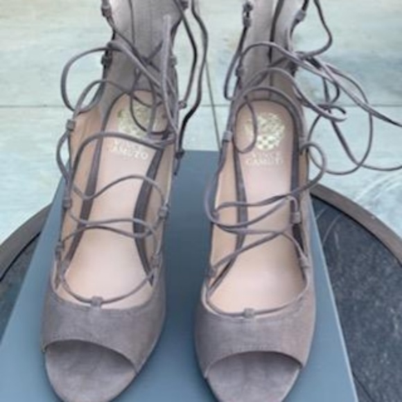 Vince camuto Sandria Taupe  Suede lace up heels - Picture 2 of 4